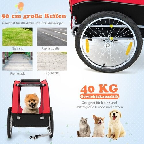 Tweedekans Coast Dog Trailers voor fietsen PET -trailer voor fiets 40 kg veerkrachtig rood rood Tweedehands