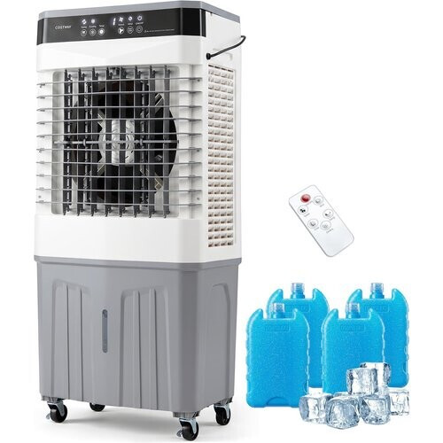 Tweedekans Coast Draagbare Ventilator en Luchtkoeler met Afstandsbediening - 27L Watertank - 3 Snelheden - 49x31x109 cm - Wit/Grijs Tweedehands