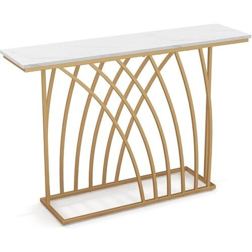 Tweedekans Coast Dressoir tafel - Marmerlook met Metalen standaard - 120 x 30 x 80 cm - Wit/goud Tweedehands