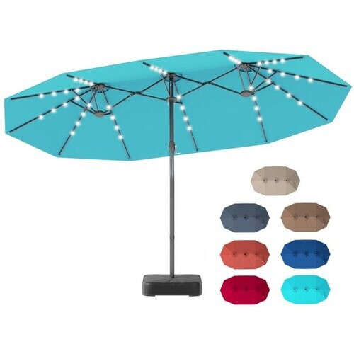Tweedekans Coast Dubbele Tuinparasol 460 x 285 cm - 48 Solar LED - Inclusief Basis - Marineblauw Tweedehands