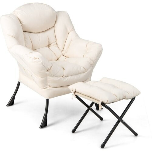 Tweedekans Coast fauteuil met ontlasting en armleuning & zijzak en voetsteun ontspannende fauteuiloorstoel beige beige Tweedehands