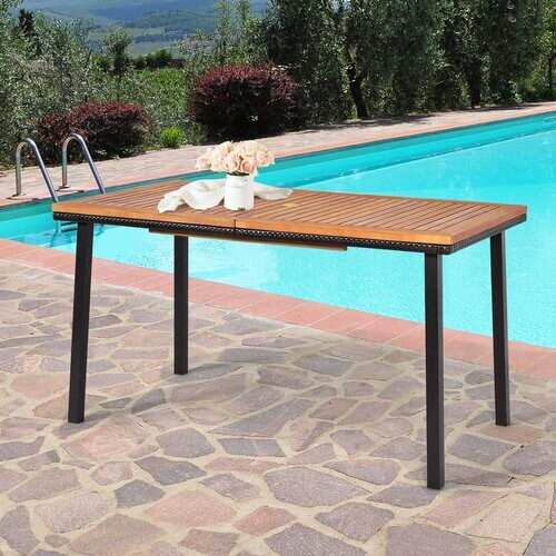 Tweedekans Coast Garden tafel eettafel met overkoepelende gat houten tafel terras tafel acacia hout 140 x 75 x 76 cm natuur