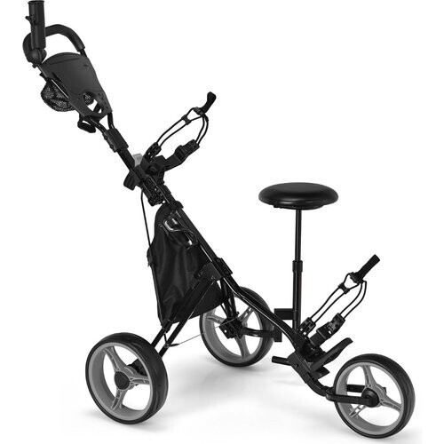 Tweedekans Coast Golftrolley met Parapluhouder en Stoel - 130 x 75 x 120 cm - Grijs / Zwart Tweedehands