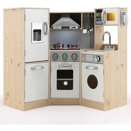 Tweedekans Coast hoek keuken hoek speel keuken met geluid en lichte kinderkeuken gemaakt van hout inclusief speelaccessoires wit + natuur Tweedehands