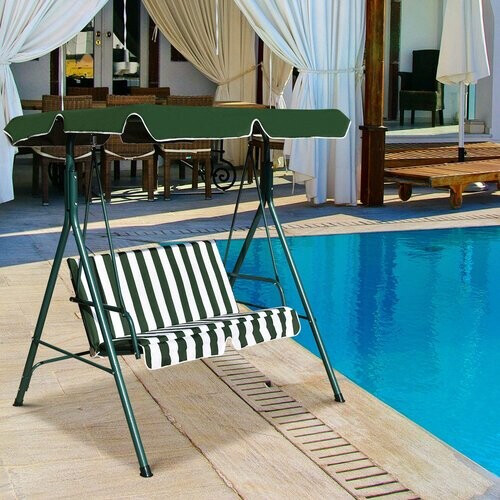 Tweedekans Coast Hollywood Swing Garden Swing Swing Garden Lounger Swing Bench Garden Bank met zonnedak groen + wit Tweedehands