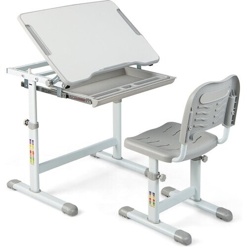 Tweedekans Coast Hoogte -Aanvullende kinderbureau Set met kantelbare tafelblad en lade grijs Tweedehands
