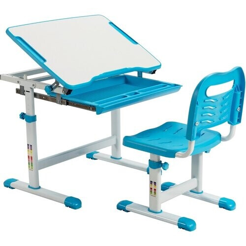 Tweedekans Coast Hoogte -Aanvullende kinderdeskset met kantelbare tafelblaadjes en ladeblauw Tweedehands
