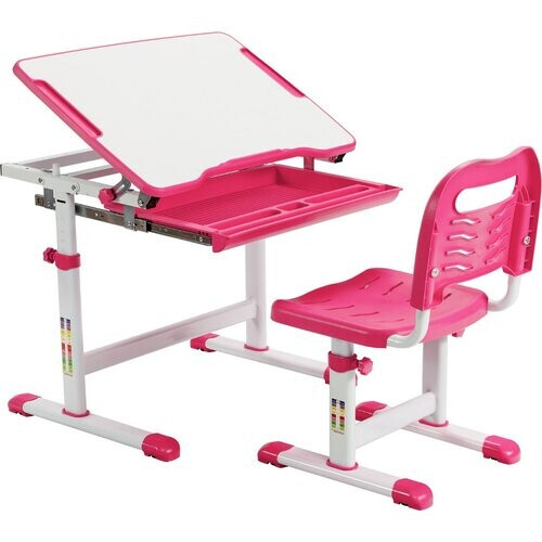 Tweedekans Coast Hoogte -Aanvullende kinderdeskset met kantelbare tafelblaadjes en lade roze Tweedehands