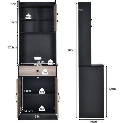 Tweedekans Coast Houten Keukenkast - Regelbare Planken - 60x40x180 cm - Zwart Tweedehands