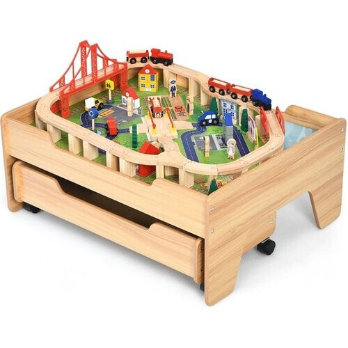 Tweedekans Coast Houten Kinderspoorweg Set – Activiteitentafel met Lade – 78 x 63 x 33 cm – Natuur
