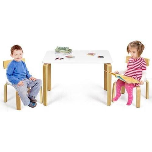 Tweedekans Coast Houten kindertafel met 2 stoelen - 78 x 53 x 53 cm - Houtkleur / Wit Tweedehands
