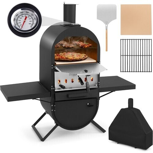 Tweedekans Coast Houtgestookte Pizzaoven voor Buiten - Zwart - 98 x 31 x 98 cm - Inclusief Pizzasteen, Pizzaschep en Beschermhoes Tweedehands