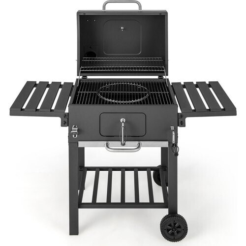 Tweedekans COAST Houtskoolbarbecue met 2 opklapbare Zijtafels - Incl. Haken - 128 x 54 x 117 cm - Zwart Tweedehands