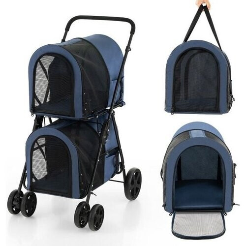 Tweedekans Coast Huisdierbuggy – 4-in-1 – Voor Kat & Hond – 2-Laags – Max. 16 kg – Marineblauw Tweedehands