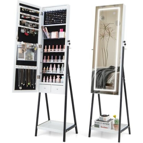 Tweedekans Coast Juwelenkast met spiegel - LED - Wit/Zwart - 3 AA-batterijen - 41x35x160 cm Tweedehands