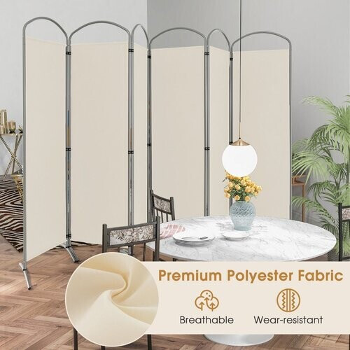 Tweedekans Coast Kamerscherm - 6 Delig - Opvouwbaar - 331 x 51 x 188 cm - Beige Tweedehands