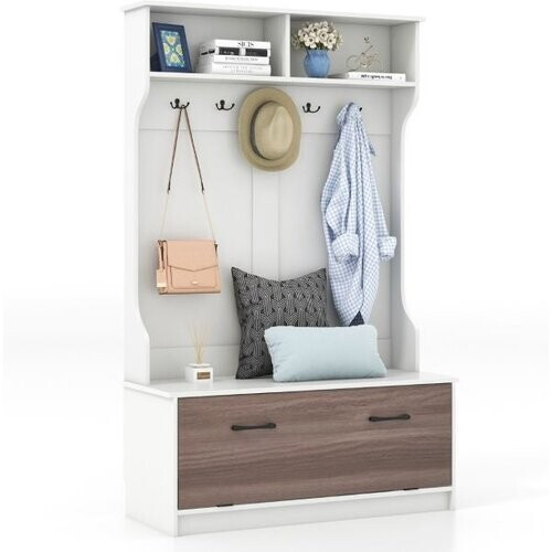 Tweedekans Coast Kapstok met Zitbank - Modern - Max. 90 kg - 100 x 40 x 160 cm - Wit Tweedehands