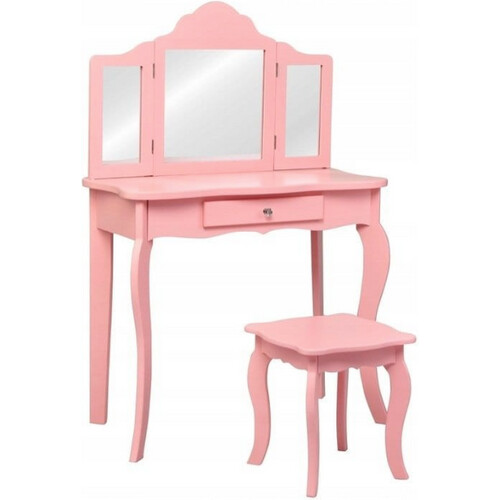 Tweedekans Coast - Kaptafel/Bureau Kinderen 2-in-1 (Met Krukje) - Drievoudige Spiegel, Lade - 70 x 34 x 104 cm - MDF/Grenenhout - Roze Tweedehands
