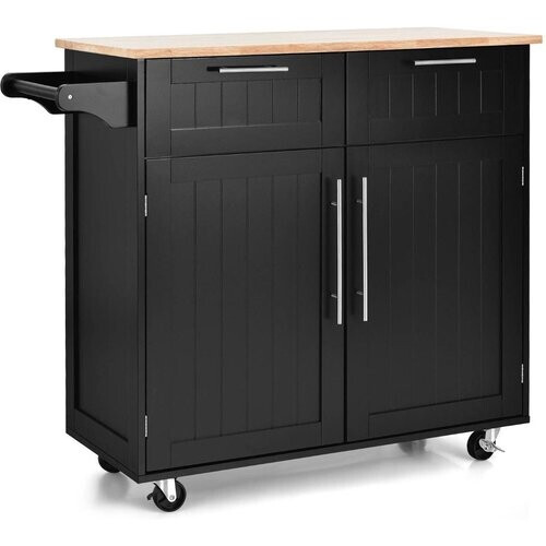 Tweedekans Coast Keukentrolley - 360º wielen - Laden en kasten - 94 x 45,5 x 94,5 cm - zwart Tweedehands