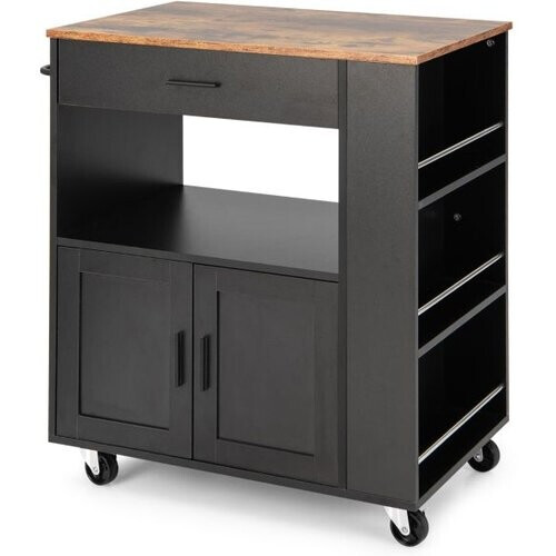 Tweedekans Coast Keukentrolley – Met 3 Kruidenrekken & Lade – 75 x 46 x 92 cm – Zwart Tweedehands