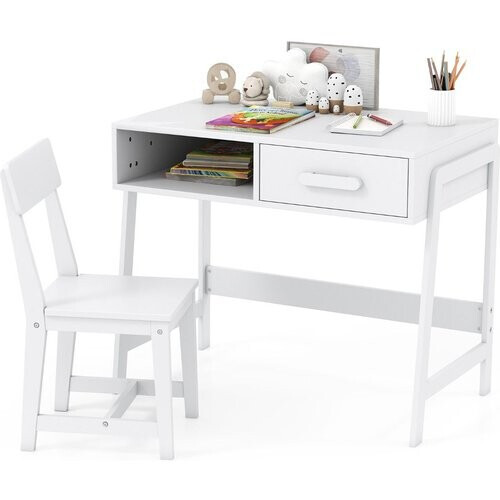 Tweedekans Coast Kinderbureau met stoel - met lade en plank - ergonomisch ontwerp - wit