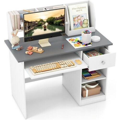 Tweedekans Coast Kinderbureau met Toetsenbordlade en Opbergvakken - 90 x 45 x 90 cm - Wit/Grijs Tweedehands