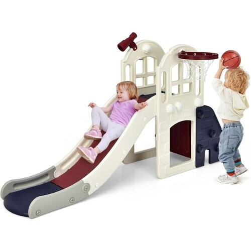 Tweedekans Coast Kinderglijbaan met Basketbalring en Telescoop - 189,5 x 83 x 98 cm - Blauw Tweedehands