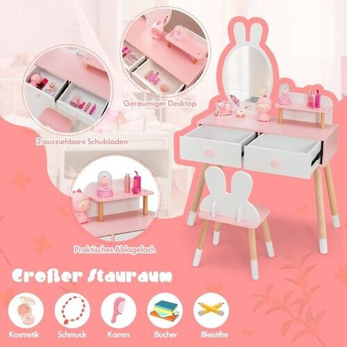 Tweedekans Coast Kinderkruidetafel Set met konijnenontwerp Make -up set met massieve houten benen