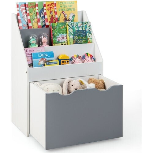 Tweedekans Coast kinderplank met 3 planken en rollende speelgoeddoos kinderen boekenkast grijs + wit