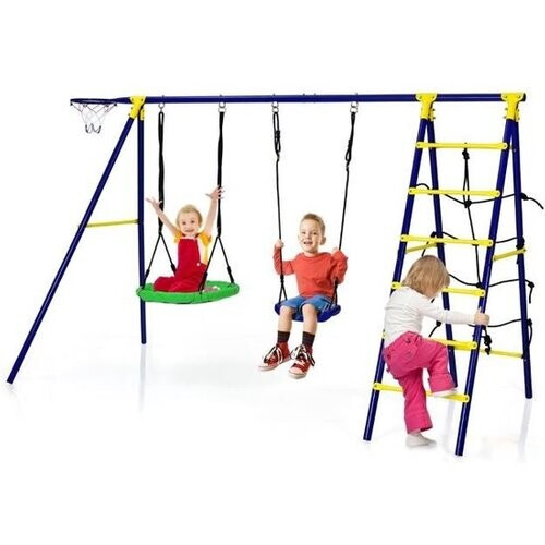 Tweedekans Coast Kinderschommel met Klimrek - 294 x 138 x 176 cm - Blauw Tweedehands