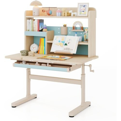 Tweedekans coast Kindertafel - Hoogte Verstelbaar 52-74 cm - Kantelbaar Bureaublad 0°-60° - Lade & Rek - Blauw - 100 x 60 x 111-135 cm Tweedehands