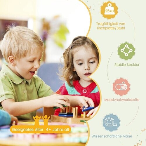 Tweedekans Coast kindertafel houten tafel met 4 stoelen voor kinderen kindertafel en stoel met rugleuning kleurrijk Tweedehands