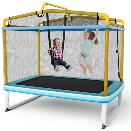 Tweedekans Coast Kindertrampoline met Schommel en Veiligheidsnet - tot 50 kg - 190 x 124 cm - Geel/Blauw Tweedehands
