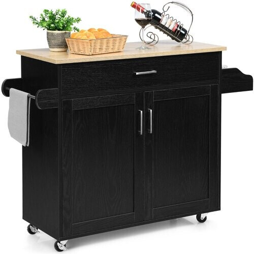 Tweedekans Coast Kitchen Trolley Keukeneiland met lade en hoogte -verstelbare plank 116 x 40 x 85 cm zwart + Natuur Tweedehands