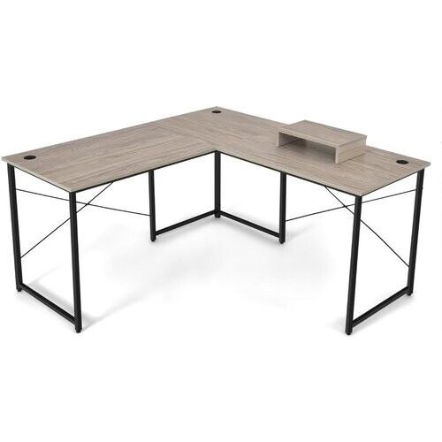 Tweedekans Coast l-vorm bureau met monitorstandaard & 3 kabelgaten omkeerbaar Cornerstot Light Grey Tweedehands