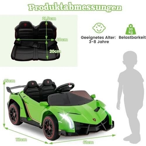 Tweedekans Coast Lamborghini Kinderauto Groen – Elektrisch 12V met Afstandsbediening en LED-Verlichting – 111 x 61 x 45 cm Tweedehands