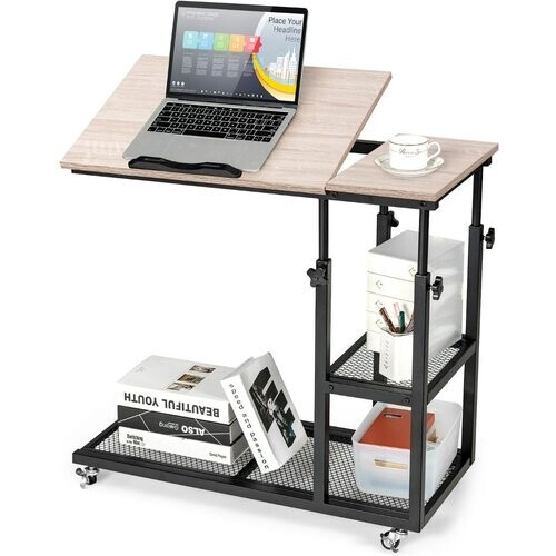 Tweedekans Coast Laptoptafel Met Wielen - Kantelbaar Tafelblad - Verstelbare Hoogte - 80 x 40 x 63.5-95cm Tweedehands