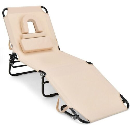 Tweedekans Coast Ligstoel met Gezichtsgat - Inklapbaar - 5 Voudig Verstelbaar - Beige Tweedehands