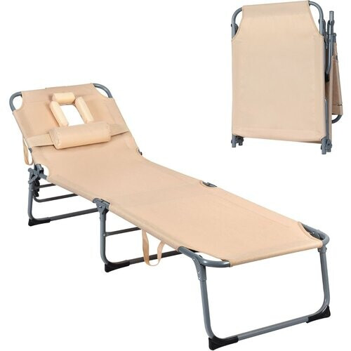 Tweedekans Coast Ligstoel opvouwbaar met Hoofdsteun - Max. 150 kg - 194 x 60 x 36 cm - Beige Tweedehands