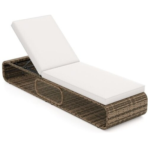 Tweedekans Coast Ligstoel - Rattan - Verstelbaar - Opbergruimte - Kussen - 185 x 65 x 26-86 cm - Gemengd Bruin Tweedehands