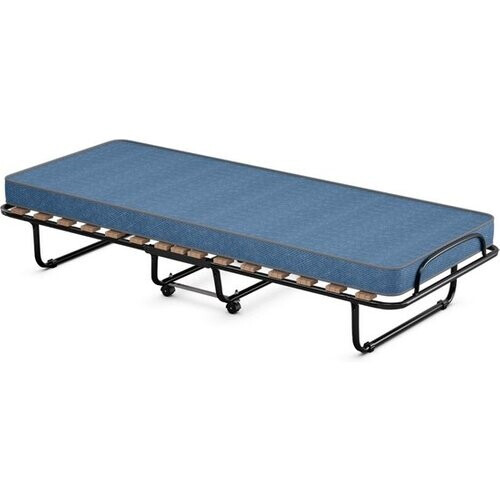 Tweedekans Coast Logeerbed – Met Traagschuim Matras – Inklapbaar – Metalen Frame met Wielen – 190 x 80 x 33 cm – Zwart/Blau