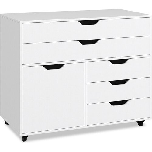 Tweedekans Coast Mobiele Ladekast met Deur – 77,5 x 40 x 64 cm – 5 Lades en Printerstandaard op Wielen Tweedehands