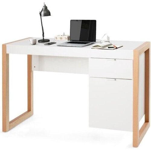 Tweedekans Coast Modern Computer Bureau - Met Opbergkast en Lade - 112,5 x 50 x 75 cm - Wit/Hout Tweedehands