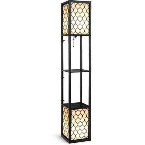 Tweedekans Coast Moderne Vloerlamp met Twee Lagen Houten Plank & Witte Lampenkap - 26 x 26 x 156 cm Tweedehands