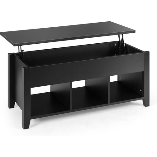 Tweedekans Coast - Multifunctionele Cocktailtafel - 110 x 48 x 40-52.5 cm - Zwart Metaal & Hout - In Hoogte Verstelbaar met Opbergruimte - Moderne Salontafel - Industrieel Design Tweedehands