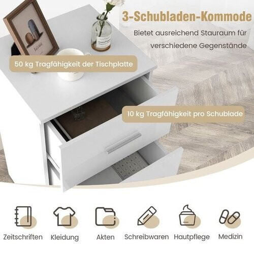 Tweedekans Coast Nachtkastje - 2 Stuks - 3 Lades - 37 x 34 x 66 cm - Wit