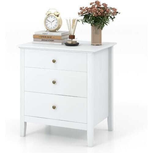 Tweedekans Coast Nachtkastje met 3 Lades – 61x46x66 cm – Wit – Houten Bijzettafel met Opbergruimte voor Slaapkamer Tweedehands