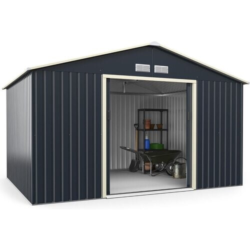 Tweedekans Coast Opbergschuur – Met Schuifdeur & Ventilatiesleuven – 340 x 255 x 210 cm – Metaal Tweedehands
