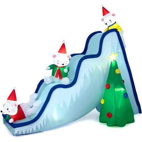 Tweedekans Coast Opblaasbare Kerstglijbaan met IJsberen en Kerstboom – Verlichte Kerstdecoratie met Ventilator – 225 x 120 x 200 cm – Wit Tweedehands