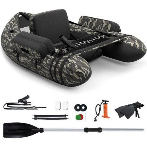 Tweedekans Coast Opblaasbare Vissersboot - Verstelbare Hengelhouder & Rugleuning - 2 Haakhouders - 135 x 109 x 54 cm - Camouflage Tweedehands